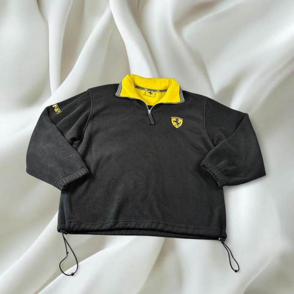 Ferrari 1997 black yellow fleece quart zip pull over jacket y2k grunge skater